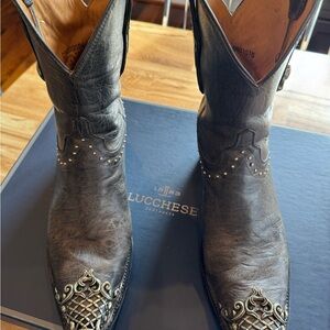 Lucchese Grey/Charcoal Western Boots with Metal Accents-Women’s size 10.5